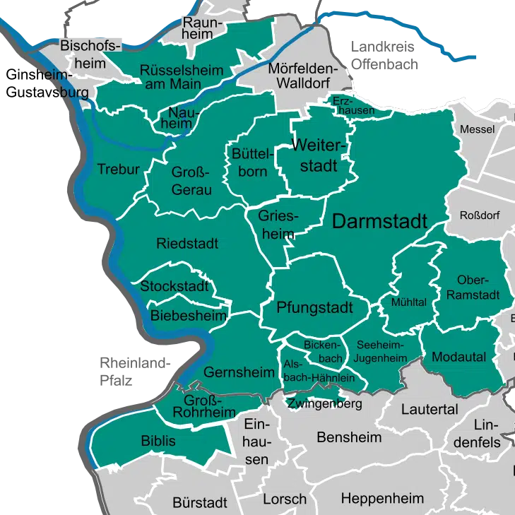 Karte von Südhessen Energieberatung Darmstadt Griesheim
